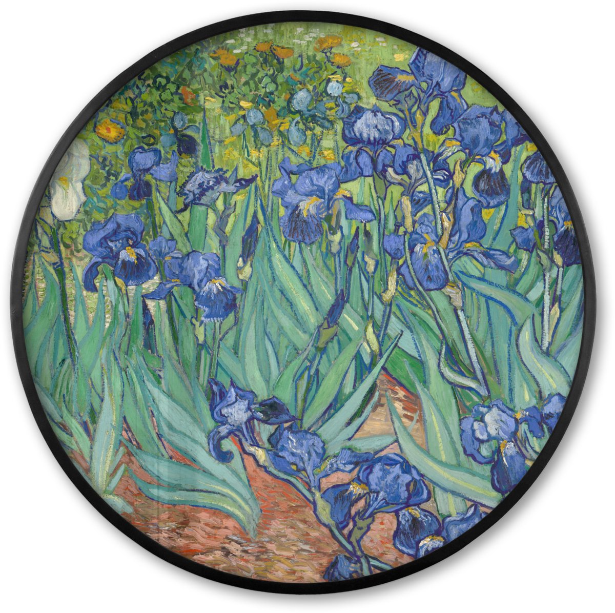 FrameYourWall Poster in lijst Rond - Fotolijst 60x60 cm - Posters - Irissen - Vincent van Gogh - Ronde posterlijst zwart - Decoratie - Wanddecoratie woonkamer - Muurdecoratie slaapkamer Multicolor