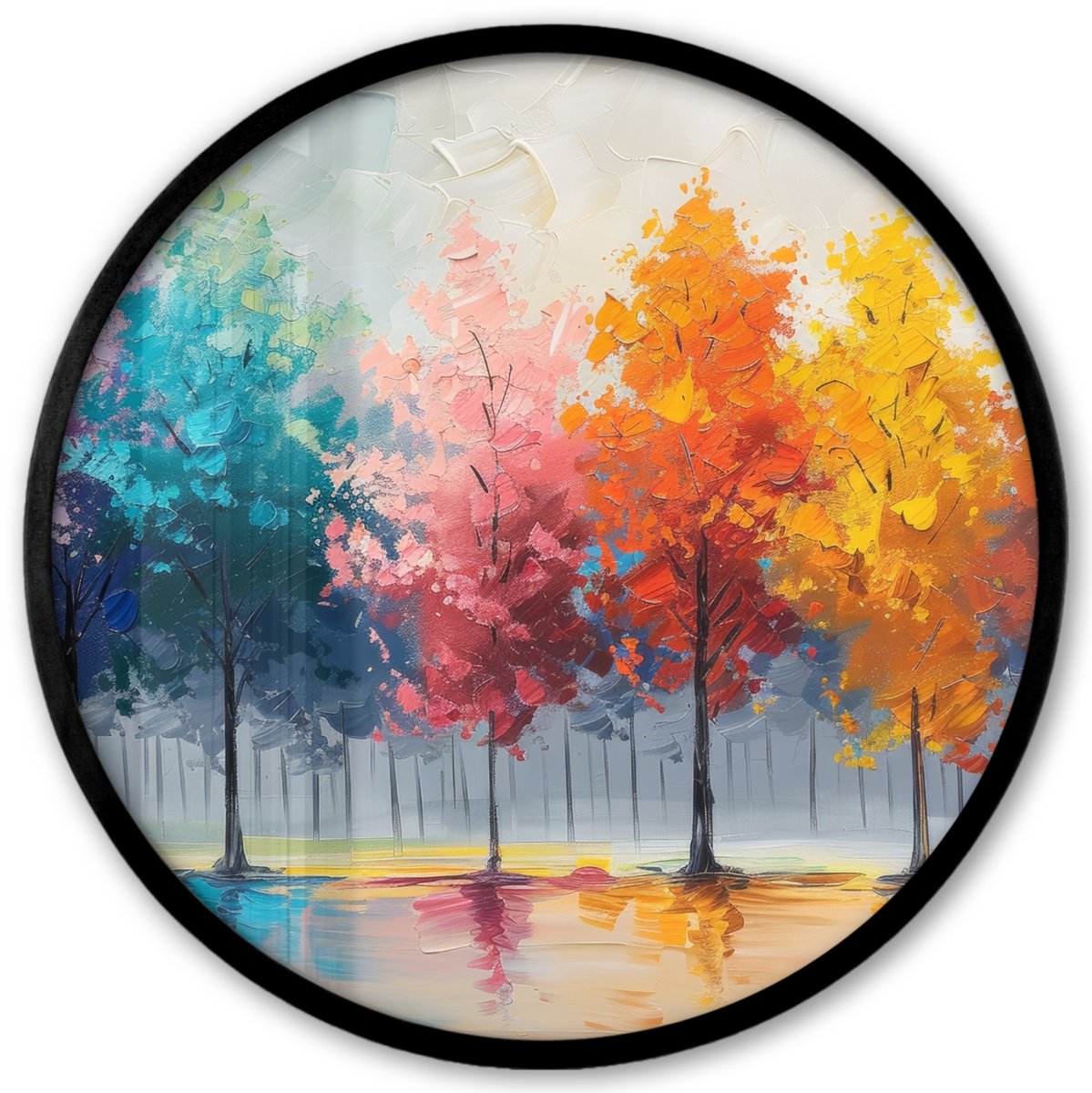 FrameYourWall Poster in lijst Rond - Fotolijst 40x40 cm - Posters - Bomen - Kleurrijk - Natuur - Abstract - Ronde posterlijst zwart - Decoratie - Wanddecoratie woonkamer - Muurdecoratie slaapkamer