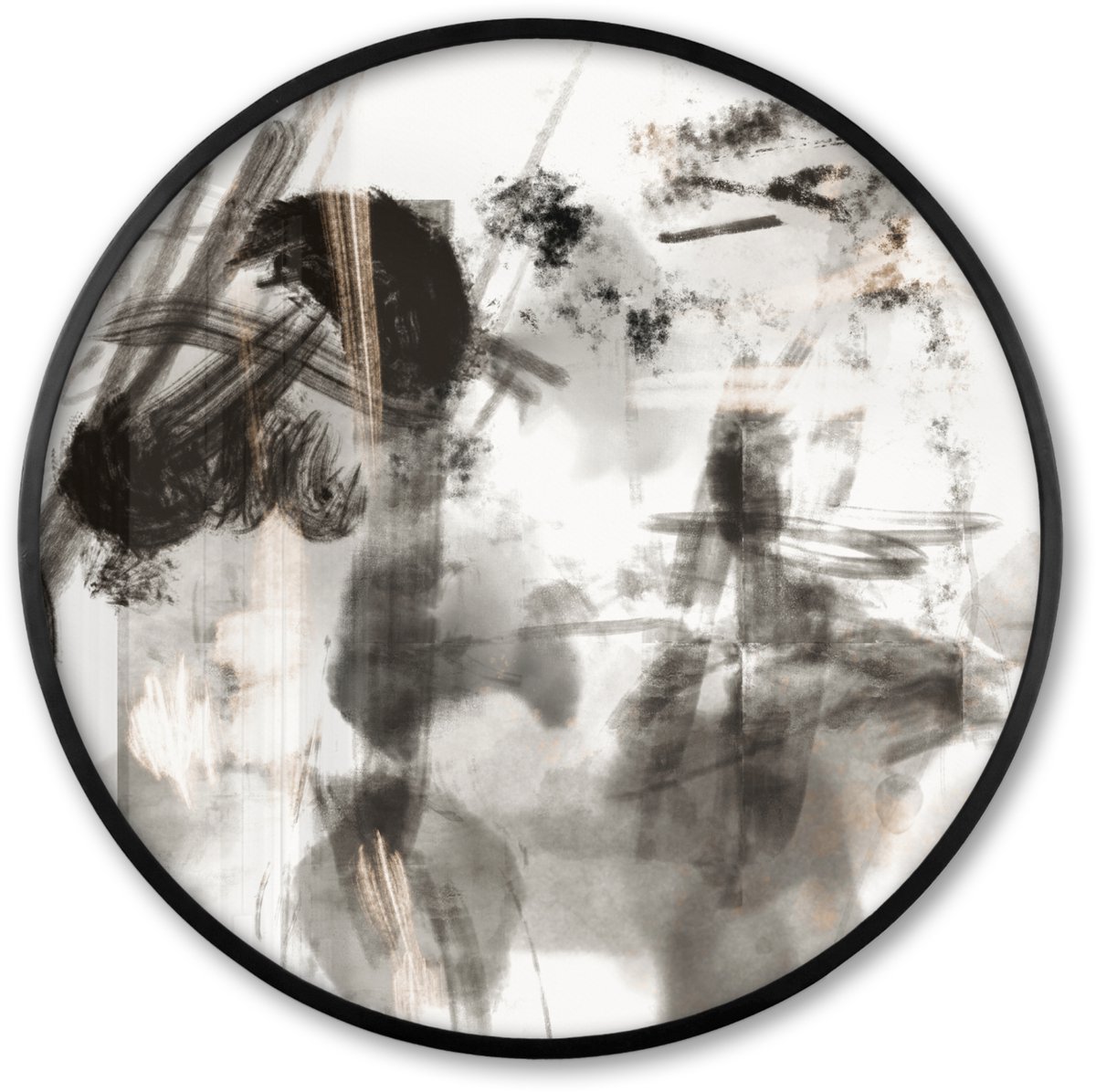 FrameYourWall Poster in lijst Rond - Fotolijst 80x80 cm - Posters - Schilderij - Verf - Zwart wit - Kunst - Ronde posterlijst zwart - Decoratie - Wanddecoratie woonkamer - Muurdecoratie slaapkamer