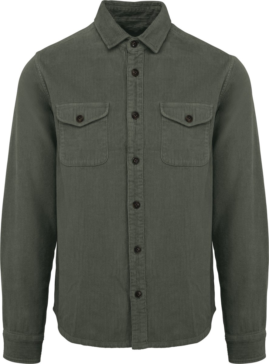 Spasso Ecologisch verwassen herenovershirt in ribfluweel SP519 - Washed Pale Khaki - L