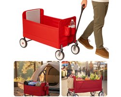 Cheqo® Opvouwbare Bolderkar - Bolderwagen - Rood - Opbergvak - Plat Opvouwbaar - Gemakkelijk Op Te Vouwen - 2 Bekerhouders - Transportkar - Eenvoudig Op Te Bergen - Strandkar