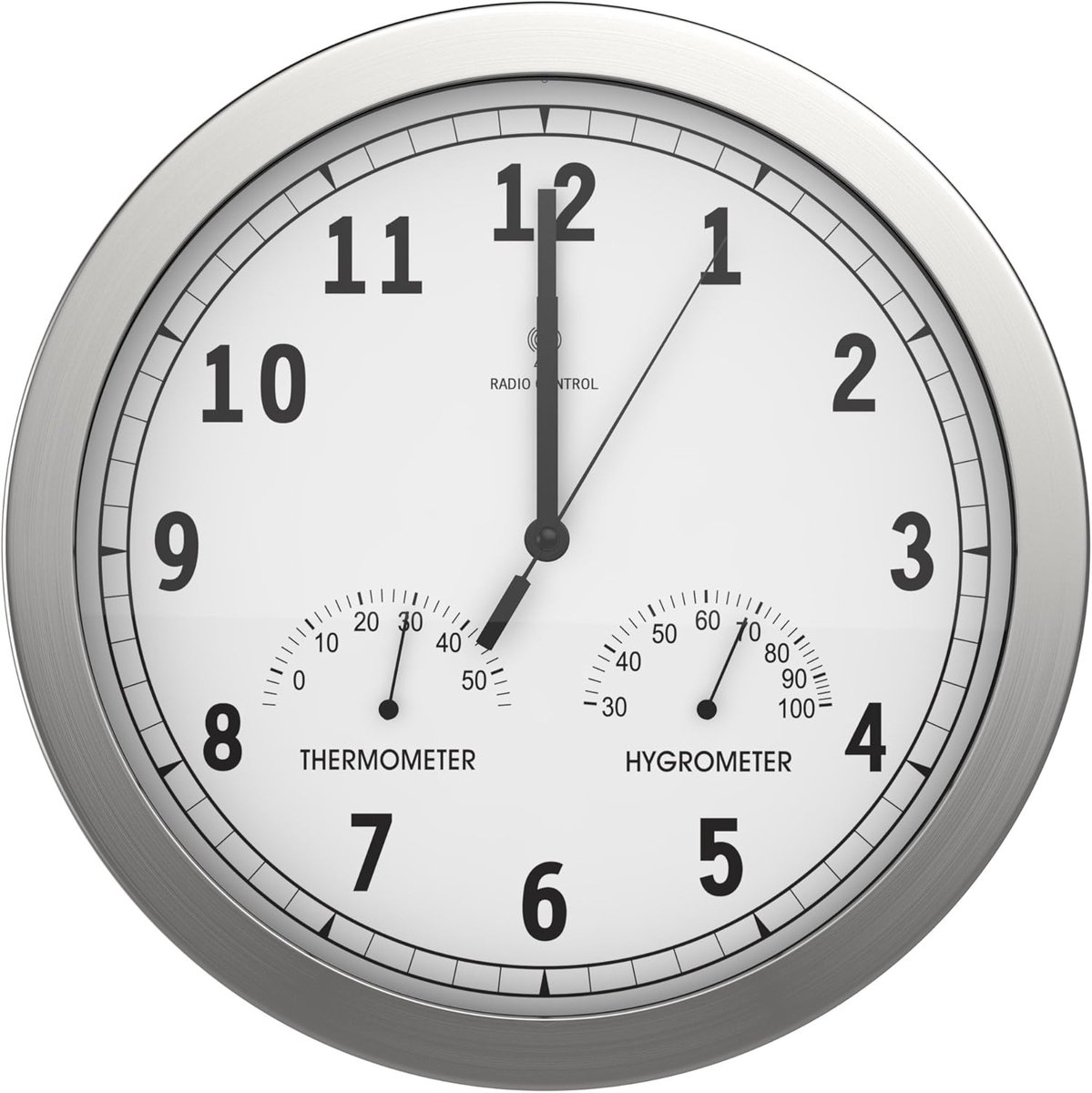 Nauwkeurige Radiogestuurde Wandklok met Thermometer en Hygrometer – Stille Klok voor Huiskamer, Keuken of Kantoor – 30,5 cm