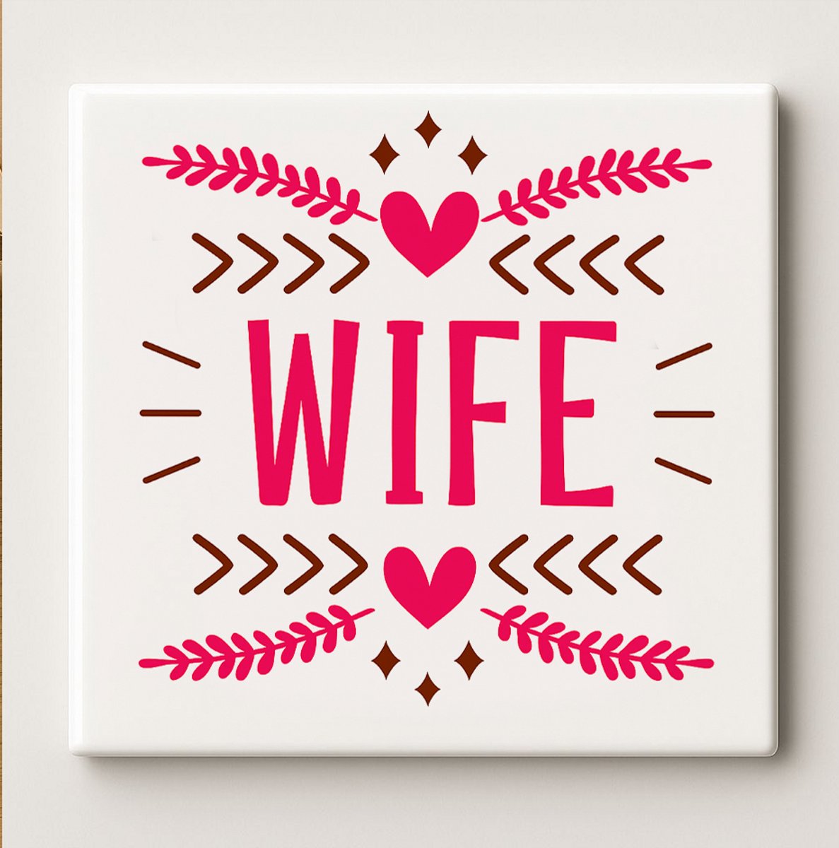 Nevolis Wife Keramische Tegel – 15x15 cm Romantisch Hart Ontwerp Wandtegel – Perfect Cadeau voor Echtgenote, Jubileum & Huisdecoratie Multi Color
