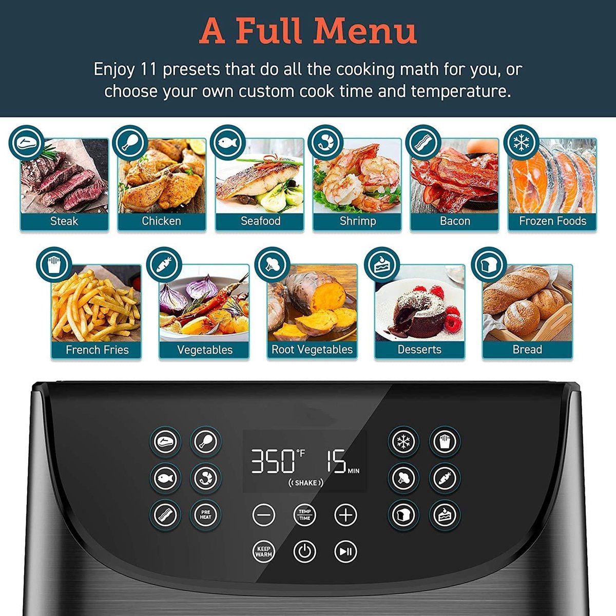 Digitaal Touchscreen Airfryer 5.8QT met 11 Voorgeprogrammeerde Instellingen