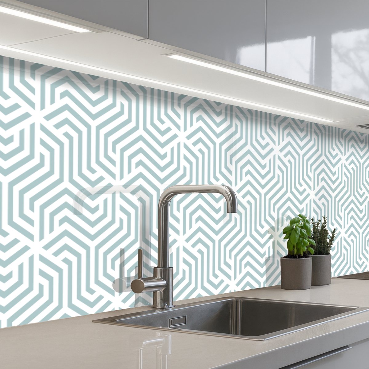 Keuken achterwand 500x60 cm - Spatscherm zelfklevend Patroon - Lijn - Design - Groen - Muurbeschermer - Spatwand fornuis