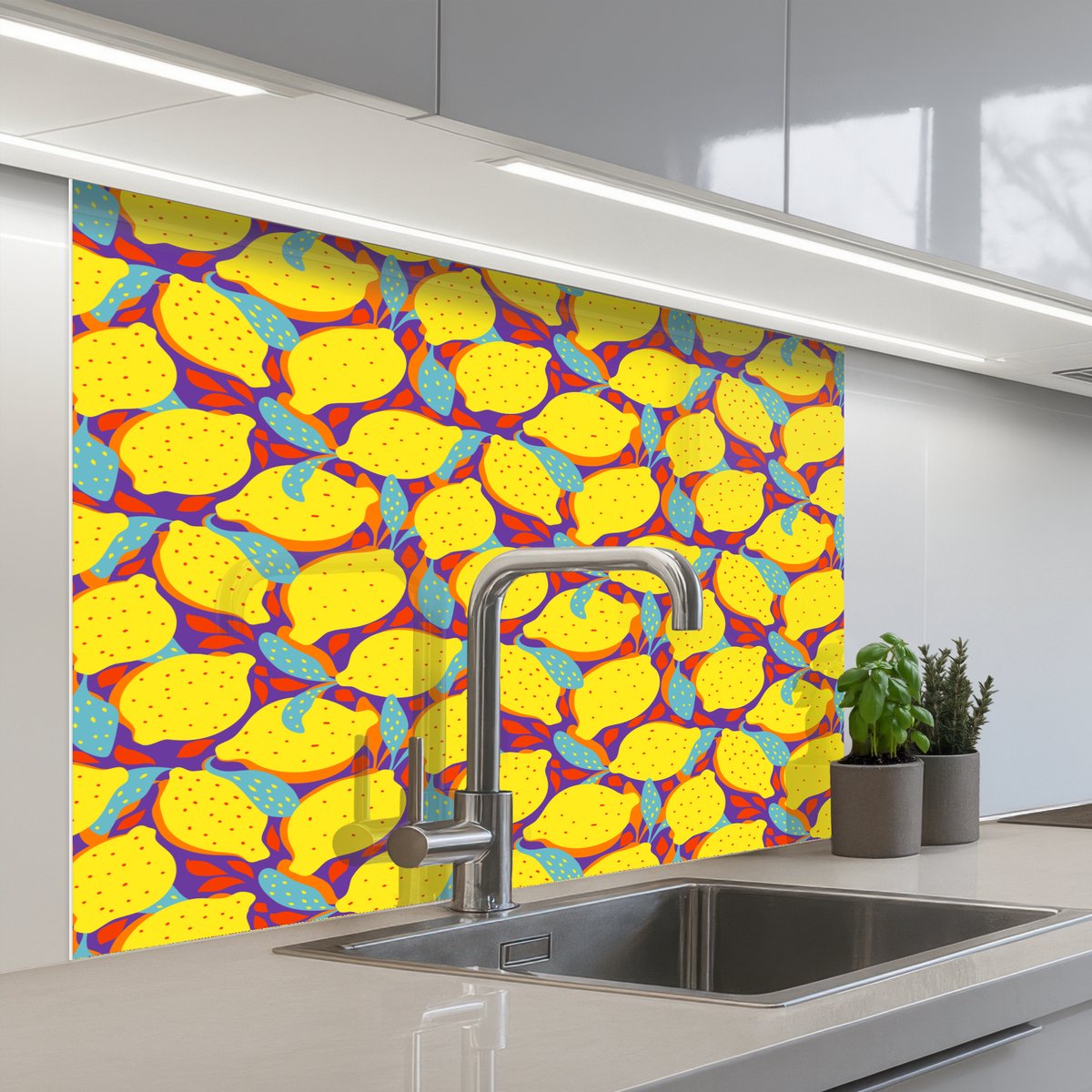 Keuken achterwand 100x80 cm - Spatscherm zelfklevend Citroenen - Geel - Stippen - Oranje - Muurbeschermer - Spatwand fornuis