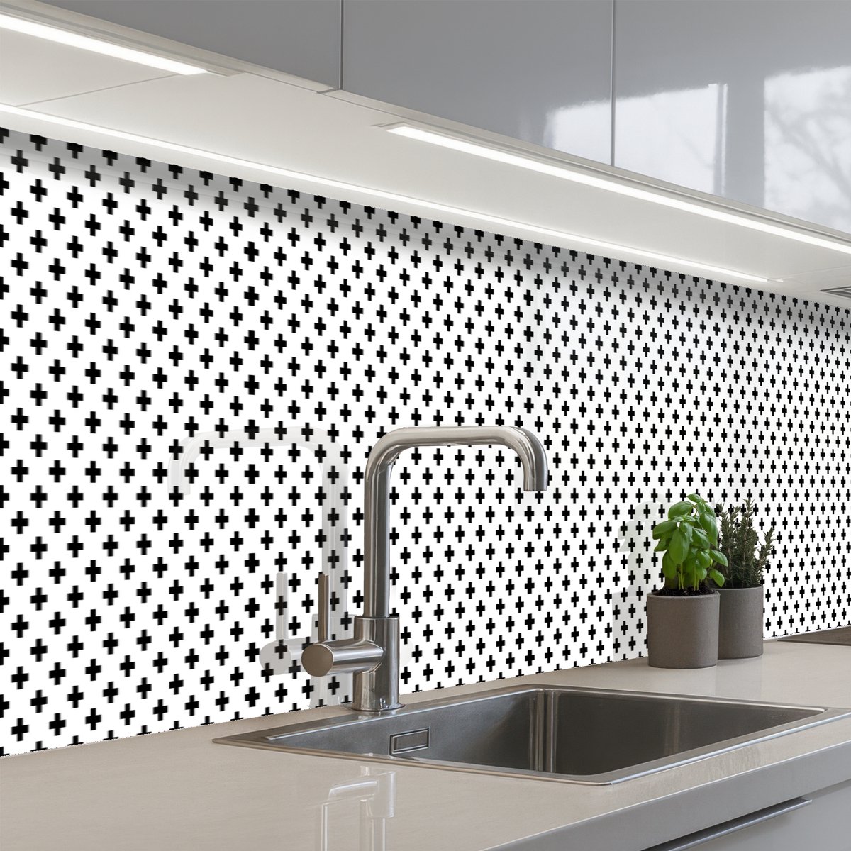 Keuken achterwand 500x80 cm - Spatscherm zelfklevend Design - Lijn - Patroon - Zwart - Wit - Muurbeschermer - Spatwand fornuis