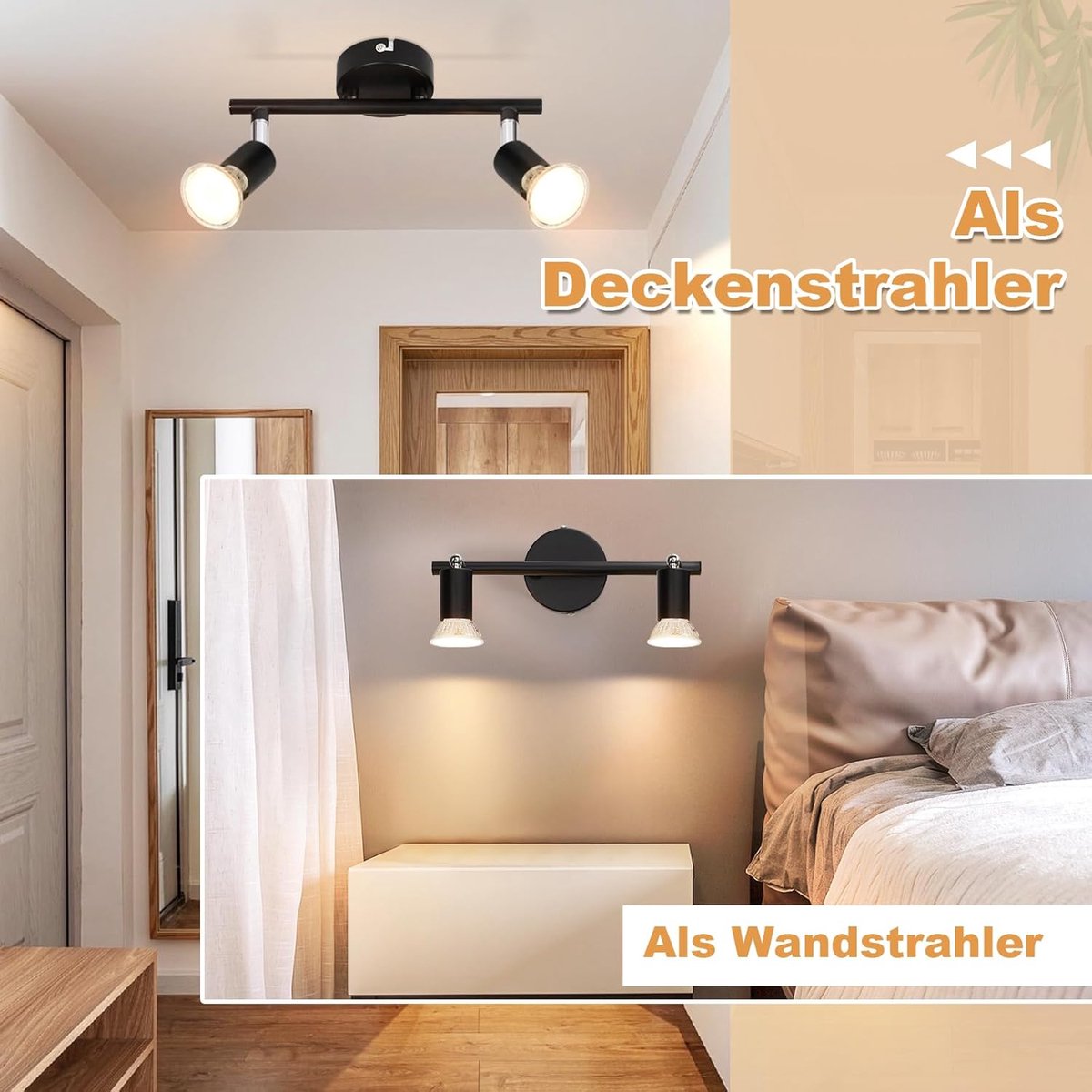 Moderne Zwarte Plafondspot 2 Vlam GU10 Draaibaar - Verstelbare Plafondlamp voor Woonkamer, Slaapkamer, Hal