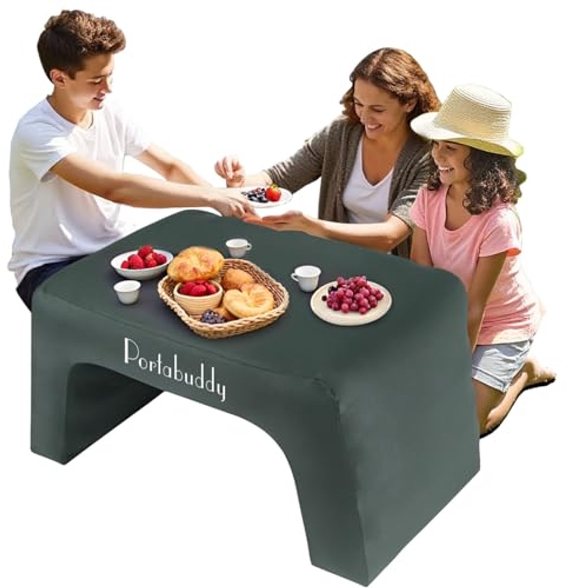 Opblaasbaar Leeskussen met Armsteun en Zijzakken - Draagbare Laptoptafel voor Bed en Vloer (Groen)