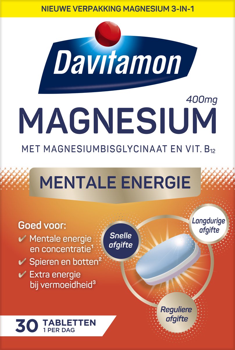 Davitamon Magnesium Triple Layer - Voedingssupplement – 30 magnesium tabletten
