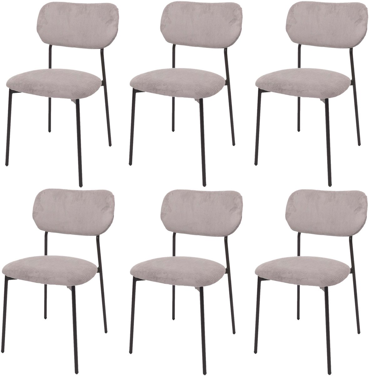 Set van 6 eetkamerstoelen MCW-O26, keukenstoel gestoffeerde stoel, corduroy (330 g/m²) stof/textiel metaal ~ lichtgrijs