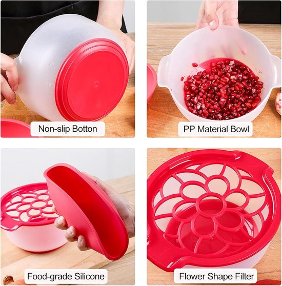 Granaatappelschiller, siliconen granaatappelpitverwijderaar, pulpscheider, keukenfruitschiller, geschikt voor het schillen van fruit, groenten en granaatappels (19,5*14cm, rood) — afbeelding 5