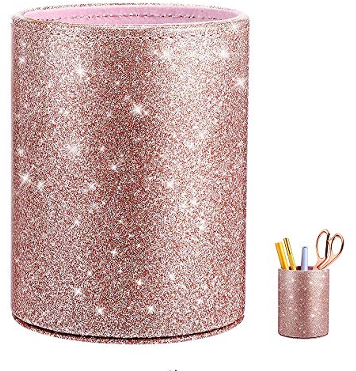 Glitter Makeup Brush and Pencil Holder - Chic Pink Organizer for Home and Office