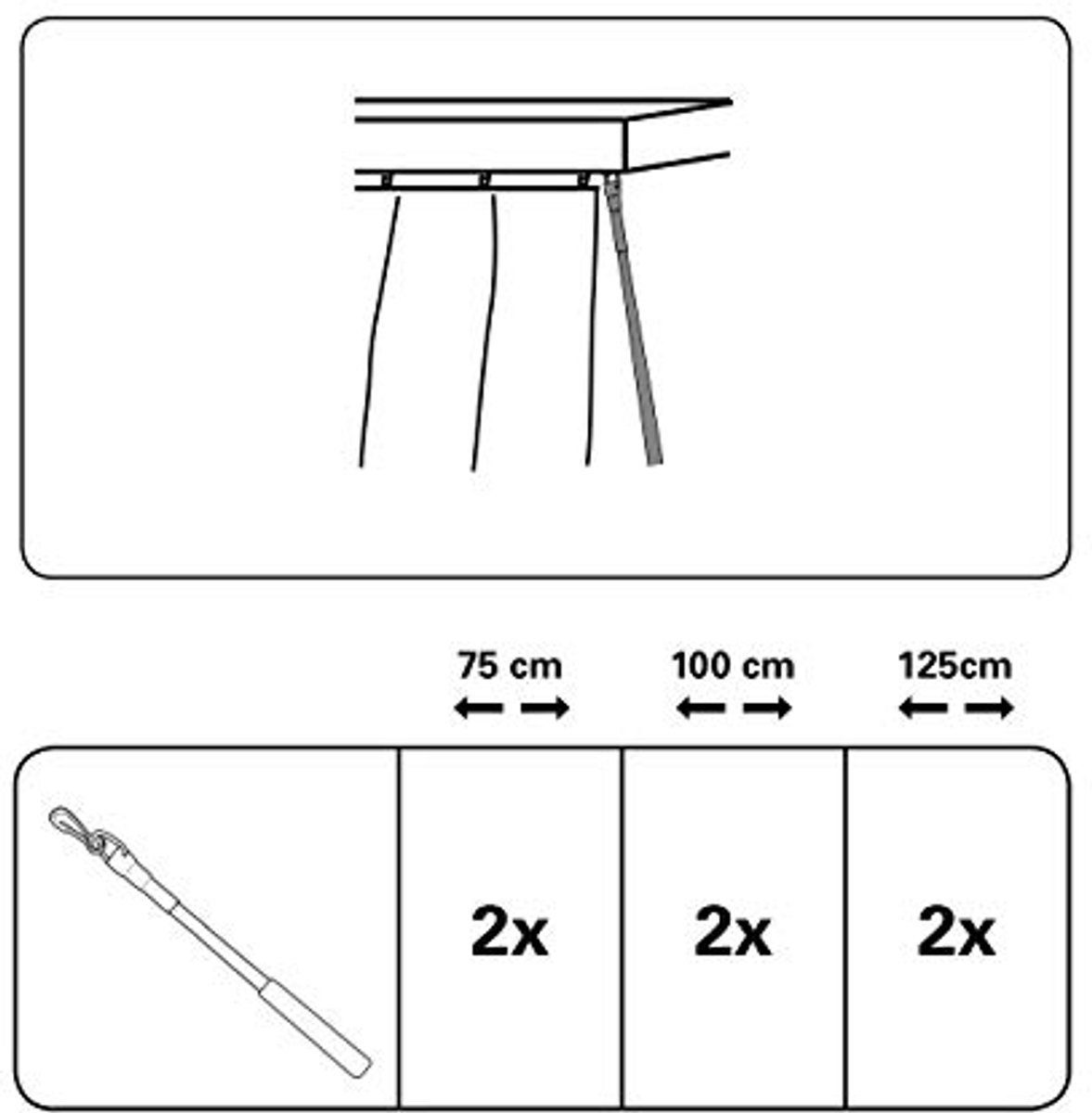Metalen gordijnstok set, 75 cm, 2 stuks - Eenvoudig gordijnen openen en sluiten