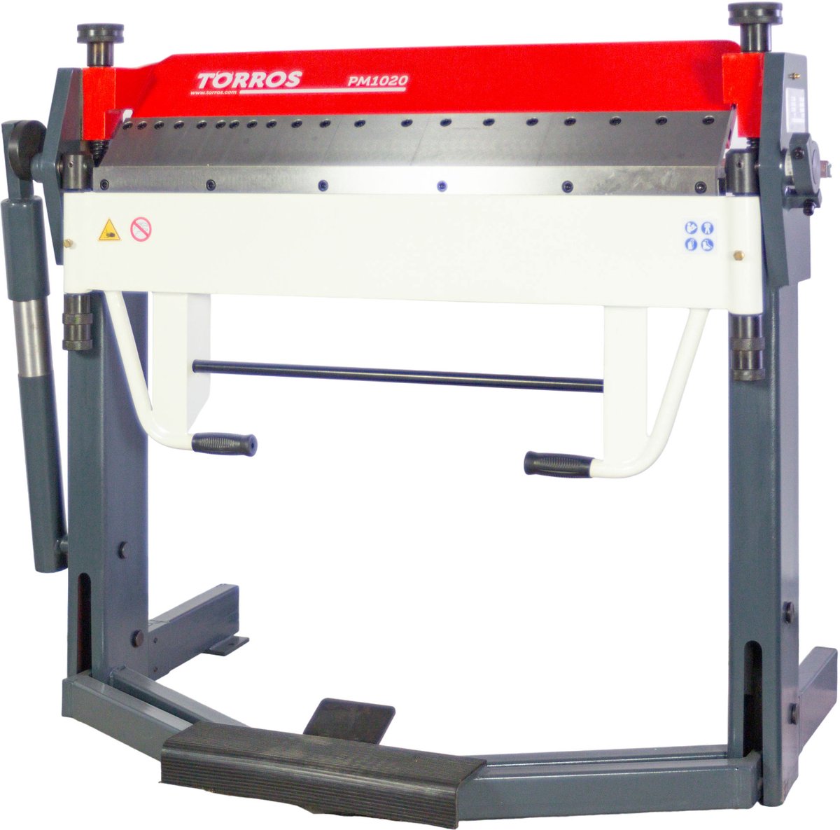 Hand- en voetbediende zetbank werkbreedte 1020 mm 0-135° plaatdiktes tot 2,5 mm gesegmenteerd bovenmes incl. achteraanslag Torros PM1020