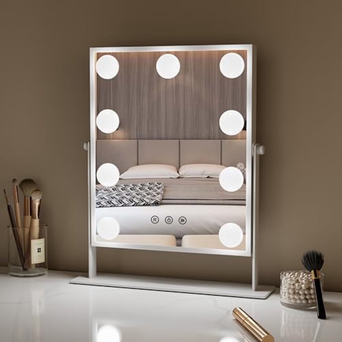 Verlichte Make-up Spiegel met 3 Kleuren, Dimbaar, 9 LED's, 360° Rotatie en Touch Functie