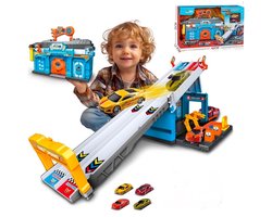 OODBLUE Racebaan met 5 Metalen Auto’s – 2-in-1 Autogarage & Opvouwbare Speelset – Met Draagkoffer – Perfect Cadeau voor Kinderen