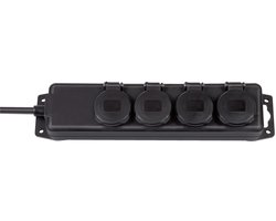 Stopcontactverdeler IP44 4-voudig zwart 2m H07RN-F 3G1,5