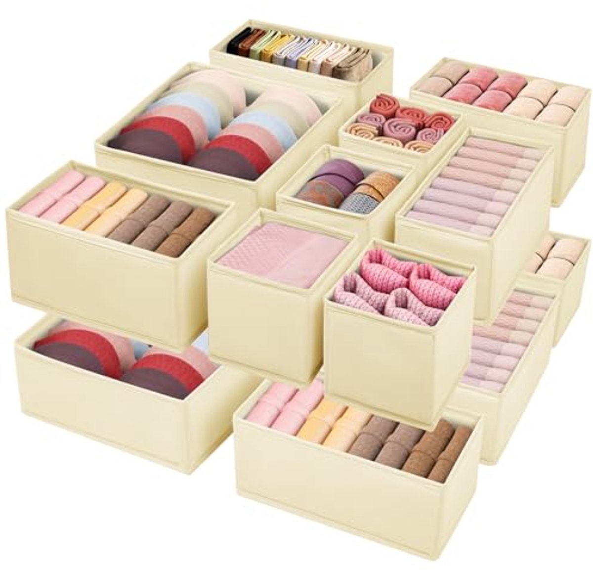 Ladekledingorganizer 16-pack - Beige Opvouwbare Organizer voor Ondergoed en Kleding
