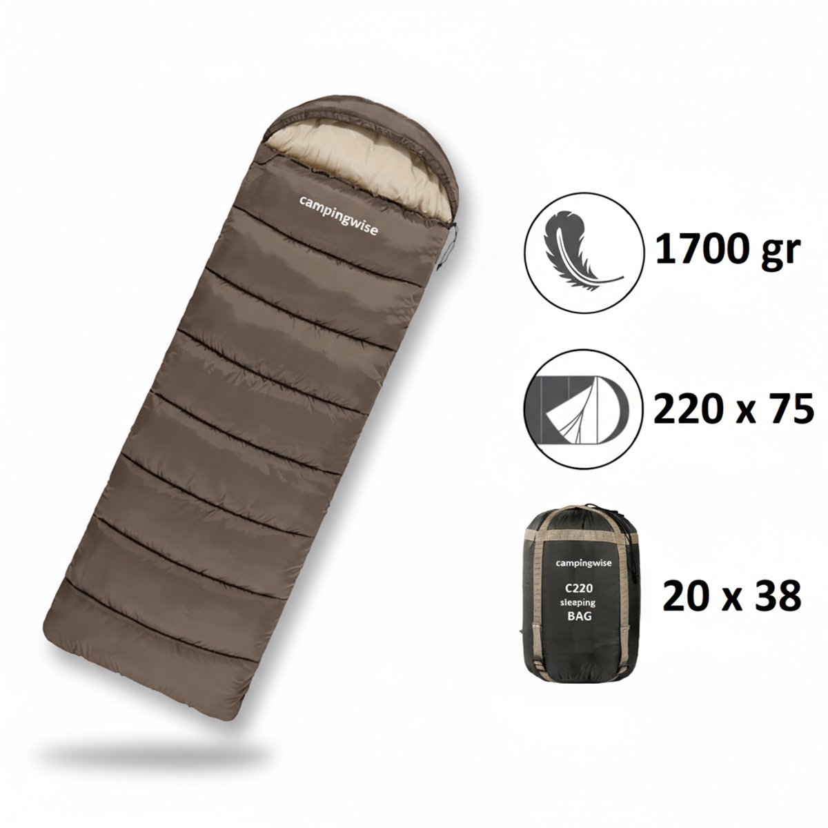 Bol.com Campingwise all season slaapzak - 3-4 seizoenen - dekenvorm - 220x75 cm aanbieding