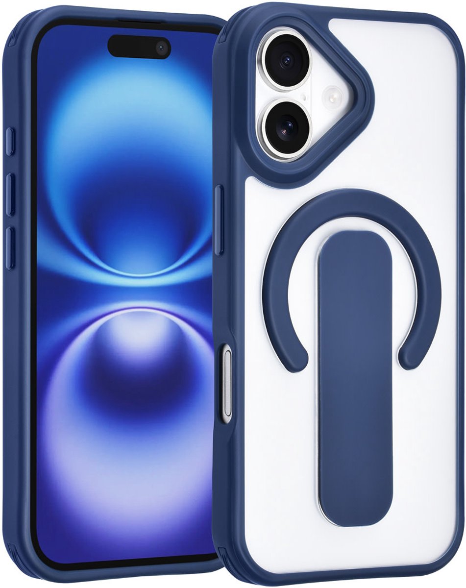 TUNIQ Anti-shock Back cover voor iPhone 16 - Ingebouwde Ringstandaard - Blauw