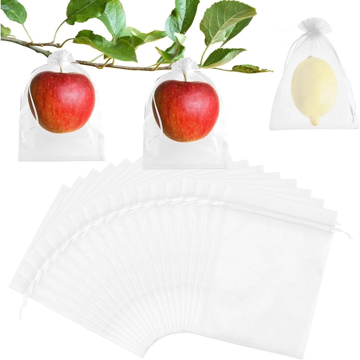 Tuingereedschap - 20 artikelen - Fruitbeschermingszakken - Witte Fruitbeschermingszakken met trekkoord - Tuinnetzakken - Geschikt voor druiven - Voorkom dat wespen, kersenazijnvliegen en andere insecten ervan eten
