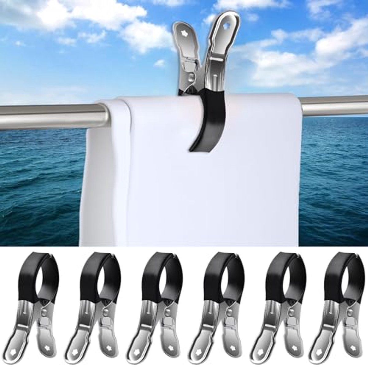 Handdoekklemmen voor Strandstoelen - 6 Stuks Roestvrij Staal met Beschermhoes - Winddichte