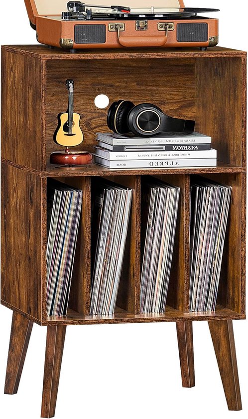 Massief houten platenspelerstandaard uit het midden van de eeuw - vinyl