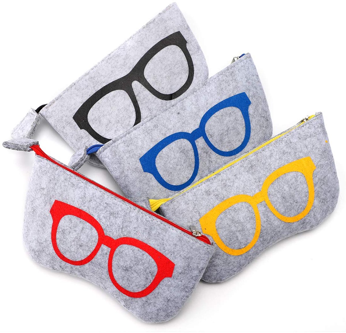 4 stuks draagbare brillenkokers voor dames en heren, zachte vilten rits, brillenkoker, zonnebrillentas, make-up opbergtas, meerkleurig, M, meerkleurig