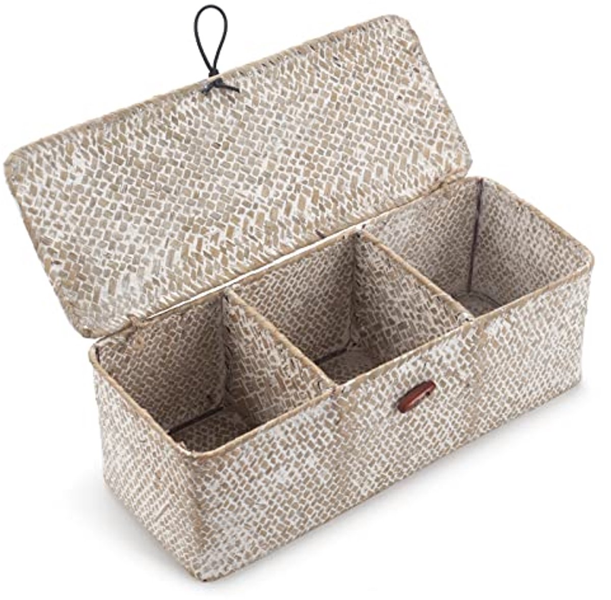 Natuurlijke zeegras opbergmand met deksel voor het organiseren van snackspeelgoed