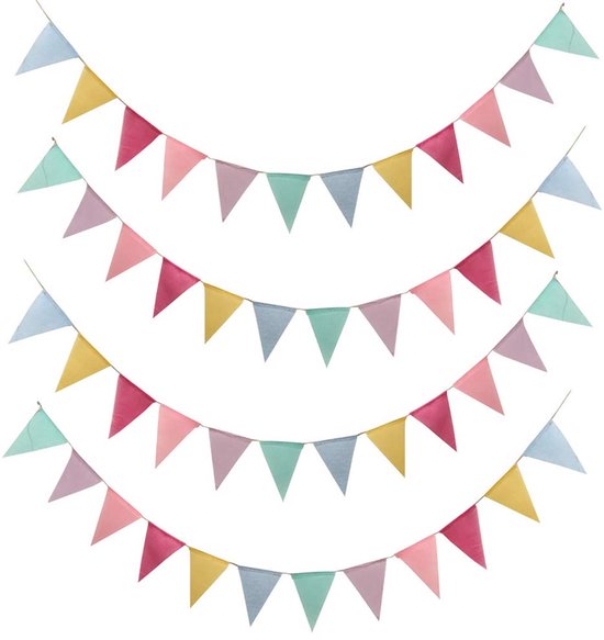 Luxoraiova Vlaggetjesslinger – 3 Stuks Met 12 Vlaggen Per Set – Duurzaam Imitatie-linnen, Weerbestendig – 6 Regenboogkleuren – Voor Tuinfeestjes, Verjaardagen, Speelhuis En Meer