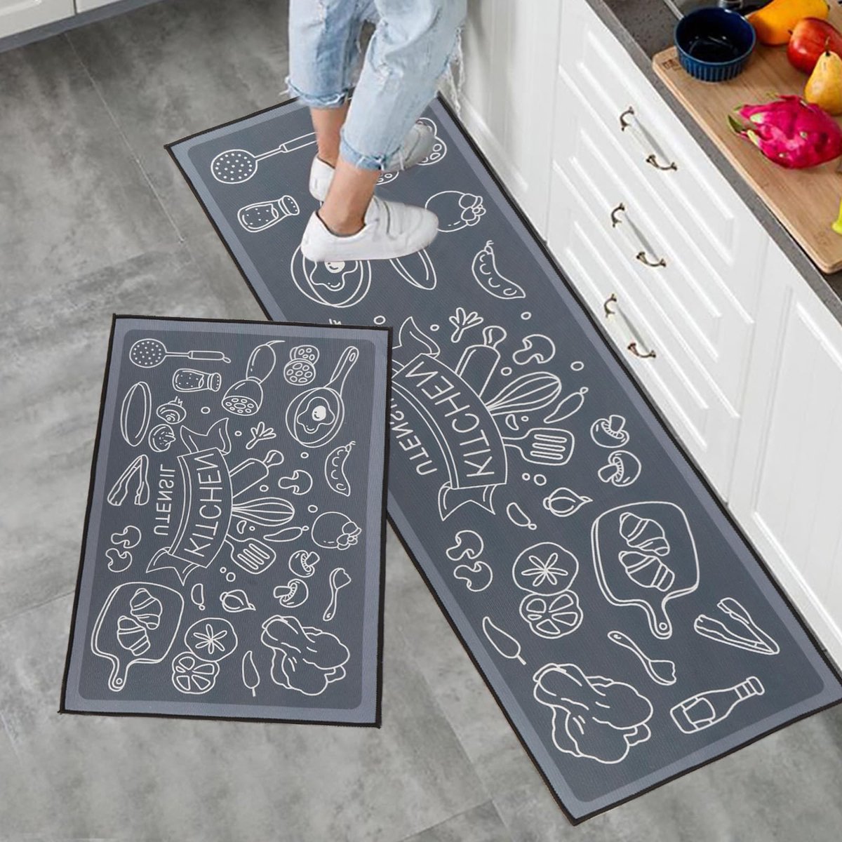Azomor® Set van twee antislip keukentapijten van kristalfluweel voor comfort en veiligheid