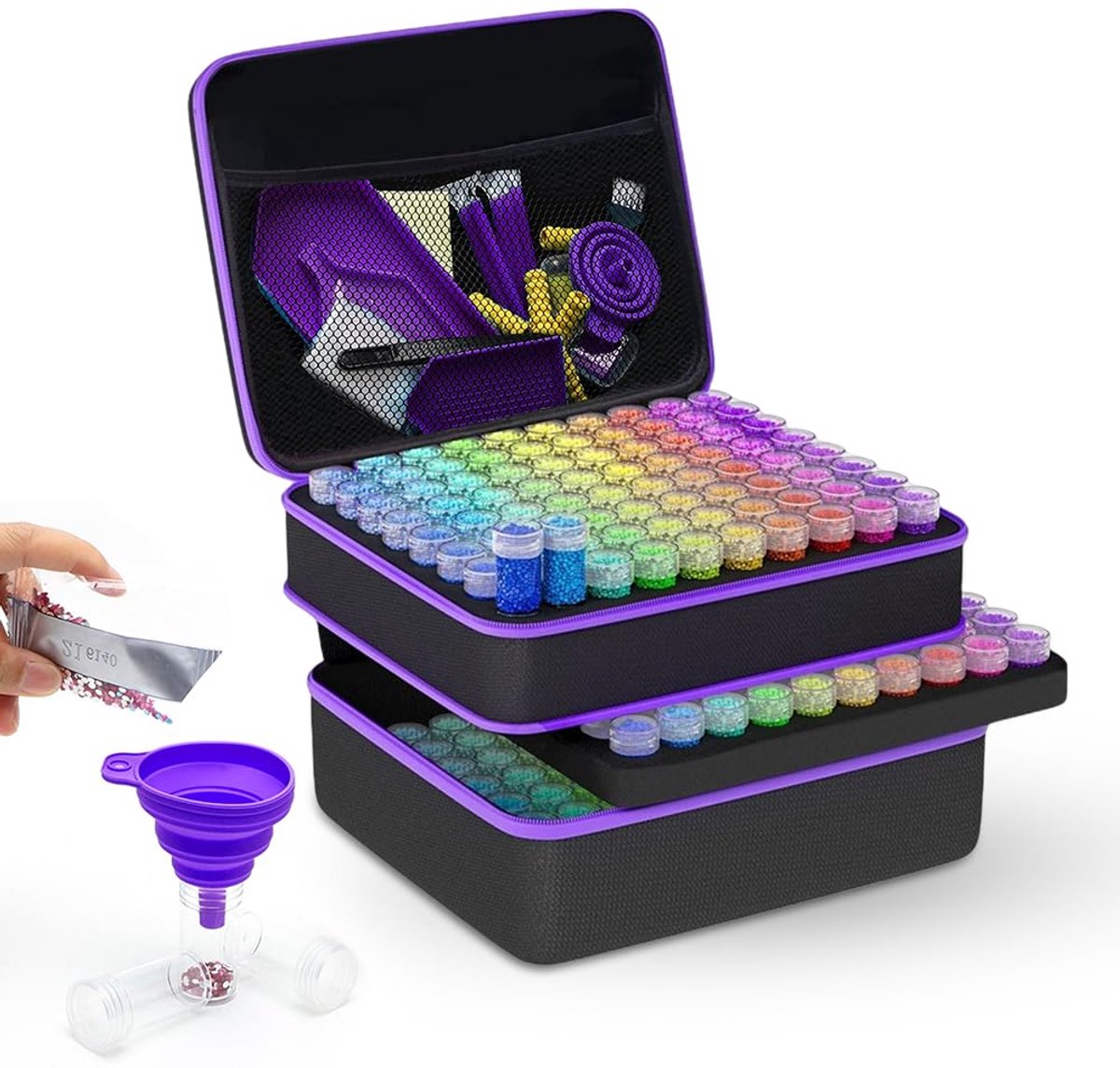 Diamond Painting Koffer Set - Met Trechter en 240 Opbergdoosjes - Voor het Organiseren van Diamond Painting Accessoires