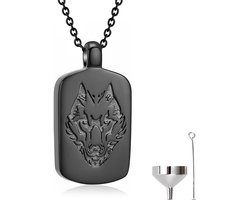 Luxe Ashanger - met Ketting (55 cm) - Voor As, Haren of Parfum - Assieraad - As Ketting - Gedenksieraad - Urn - As Hanger - Incl. As vuller en Opbergzakje - Black Wolf