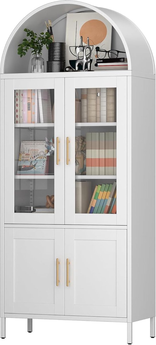 Elegante Vitrine van Metaal met Glazen Deuren voor Woonkamer en Keuken - 185 x 80 x 40 cm