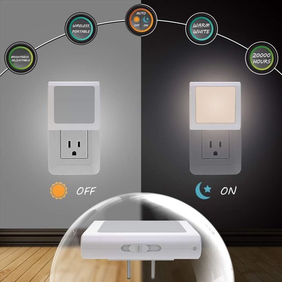 2 Stuks Nachtlampjes - Dimbaar LED-nachtlampje met stekker - Nachtlampje met dag-/nachtsensor - Dimbaar - Warm licht - Geschikt voor kinderkamers, trappen, slaapkamers, keukens; kan ook worden gebruikt als richtingaanwijzer. van Merkloos — afbeelding 2