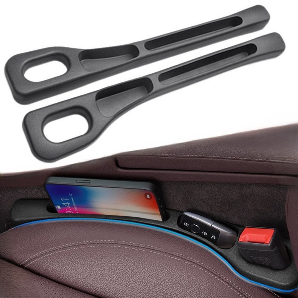 Image of 2 Stuks Autostoel vuller organizer - Auto zijstoel gap filler - Anti-Val Autostoel Gap Filler - Auto Accessoires - voor autostoelopeningen – Zwart - LOUZIR