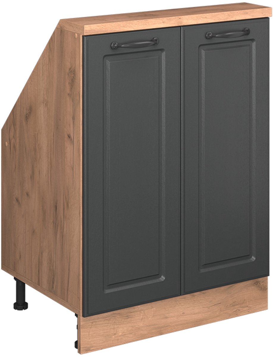 Vicco R-Line Keukenkast voor schuine wand – 60 cm met 2 deuren Antraciet Landhuis/Goud Kraft Eik Antraciet landelijk/Goudkleurig Eiken