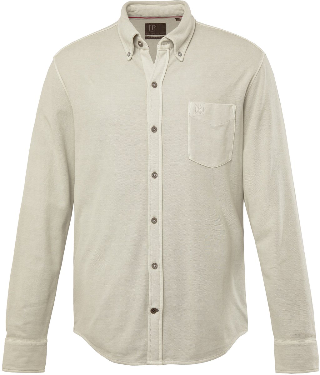 JP 1880 - Heren - Piqué overhemd lange mouwen acid washed kentkraag modern fit - Dolfijngrijs - Maat 5XL