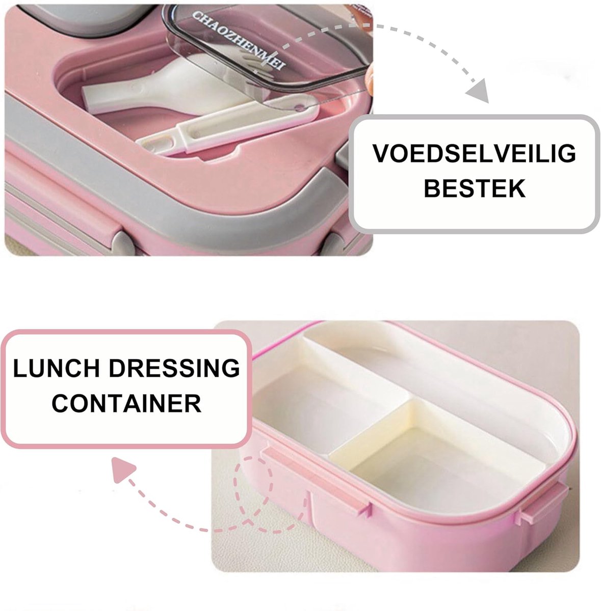 Lunchbox Set 1200+600ml voor Vaatwasser & Magnetronbestendig - Yoghurt en Muesli beker to go - broodtrommel met sausbox en bestek - Lunchpot met Isolerende Draagtas -Bento box voor volwassenen en kinderen - Voor Werk, School, Picnic - Roze — afbeelding 3