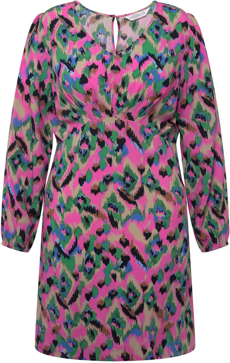 Studio Untold - Dames - Mini-jurk fitted pasvorm colorprint lange mouwen - Lichtroze - Maat 46+