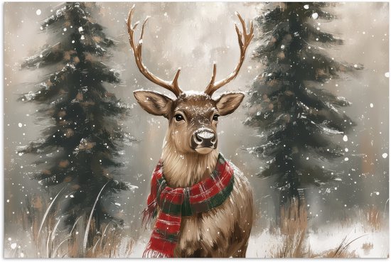 Poster 120x80 cm - Winter - Bos - Rendier - Donker - Posters - Kamer decoratie - Wanddecoratie woonkamer - Muurdecoratie slaapkamer