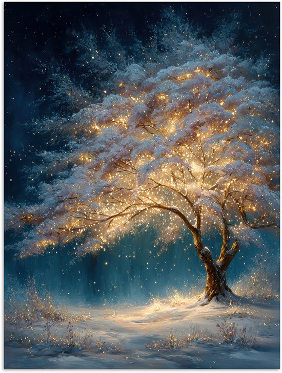 Poster 60x80 cm - Levensboom - Nacht - Donker - Blauw - Posters - Kamer decoratie - Wanddecoratie woonkamer - Muurdecoratie slaapkamer