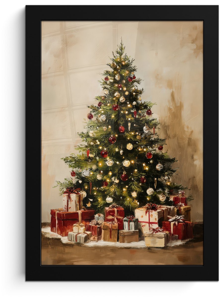 FrameYourWall Poster in lijst - Fotolijst 20x30 cm - Posters - Kerstboom - Versierd - Kleurrijk - Posterlijst zwart - Decoratie - Wanddecoratie woonkamer - Muurdecoratie slaapkamer - Kerstversiering - Kerstdecoratie voor binnen - Kerstmis