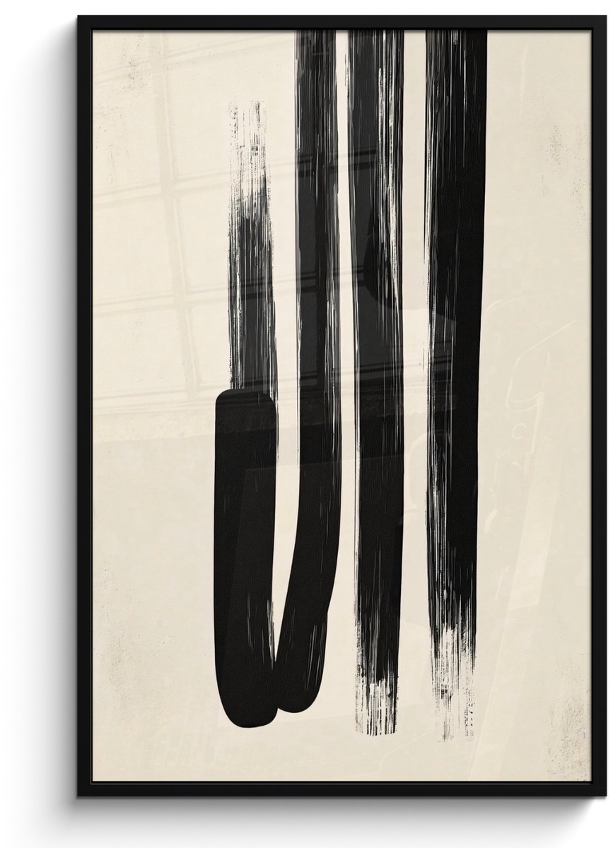 FrameYourWall Poster in lijst - Fotolijst 80x120 cm - Posters - Penseelstreken - Verticaal - Zwart - Posterlijst zwart - Decoratie - Wanddecoratie woonkamer - Muurdecoratie slaapkamer