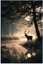 Affiche 20x30 cm - Cerf - Ruisseau forestier - Mystique - Posters Décoration murale - Salon - Chambre