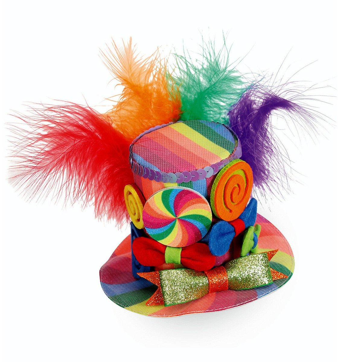 Mini Hoed Candy met veertjes - Regenboog
