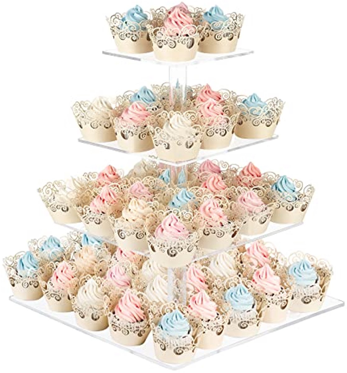 Cupcake Stand 4-laags vierkante acryl dessert toren - Transparant