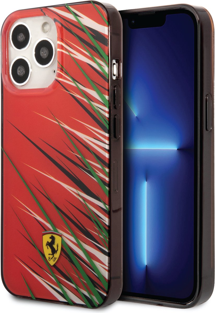 Ferrari Back Cover - iPhone 14 Pro Max - Rood - Double Layer Grass Print - Bescherming voor camera en knoppen