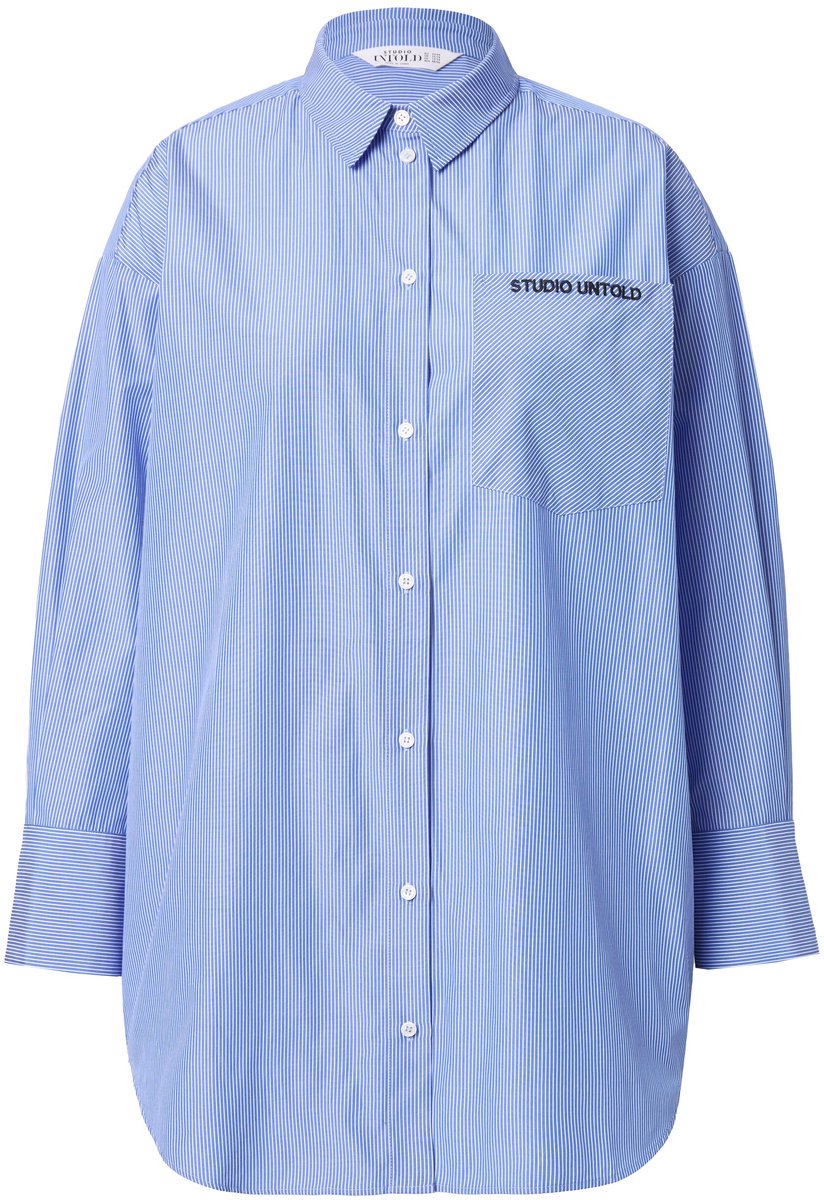 Studio Untold - Dames - Overhemdblouse oversized strepen geborduurd zakje - Hemelsblauw - Maat 54+